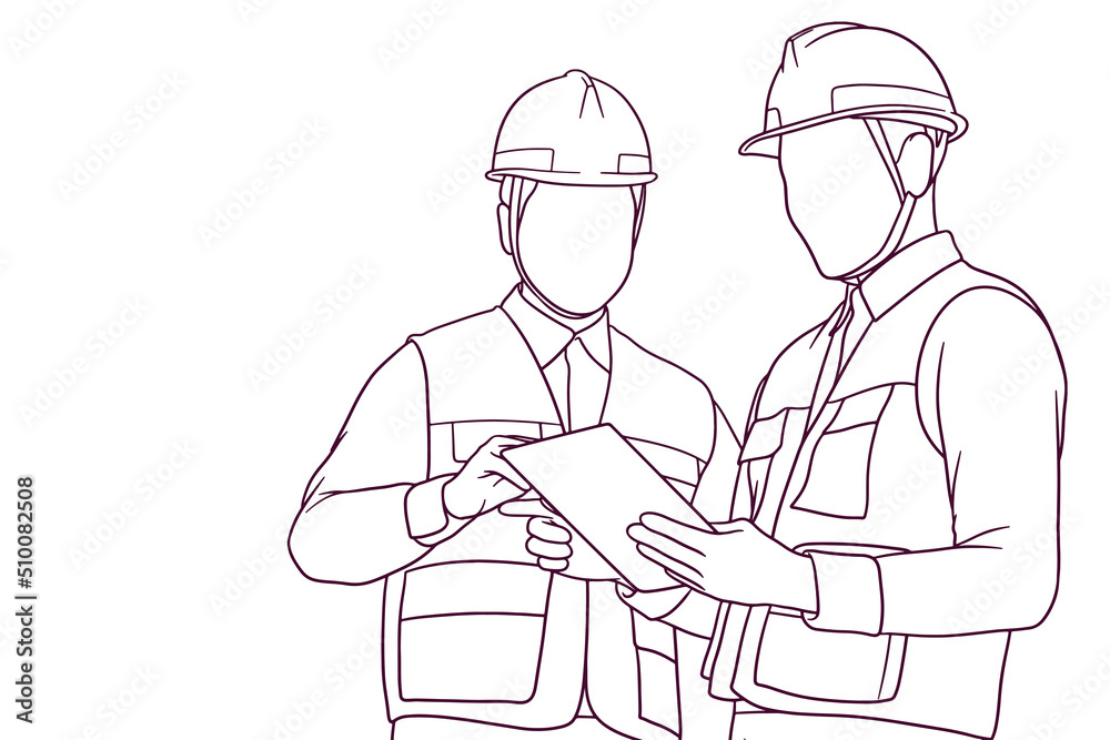 hand drawn engineer team discussion illustration