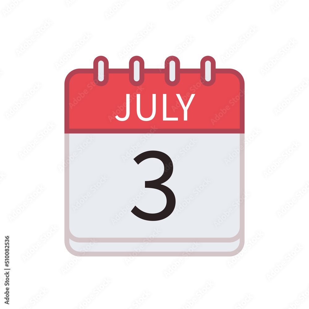 Calendar icon of 3 July. Date and month. Flat vector illustration.. Calendar icon of 3 July. Date and month. Flat vector illustration..