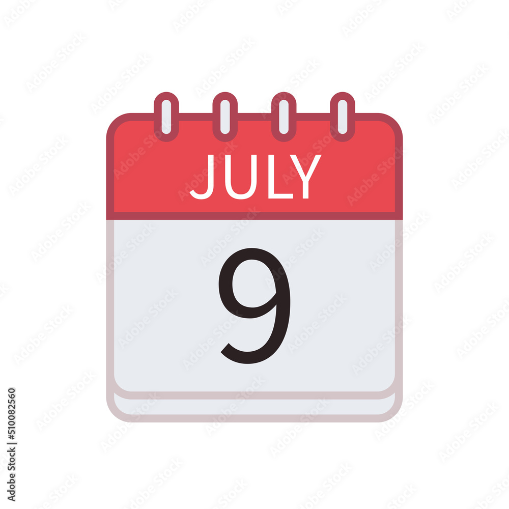 Calendar icon of 9 July. Date and month. Flat vector illustration..