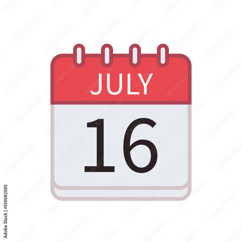 Calendar icon of 16 July. Date and month. Flat vector illustration.. Calendar icon of 16 July. Date and month. Flat vector illustration..