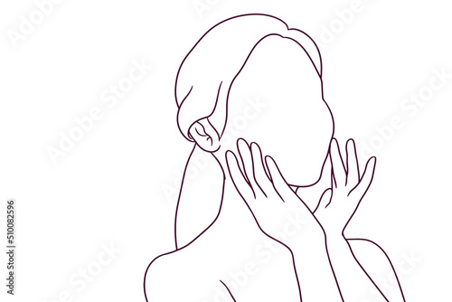 hand drawn beautiful woman doing skin care illustration