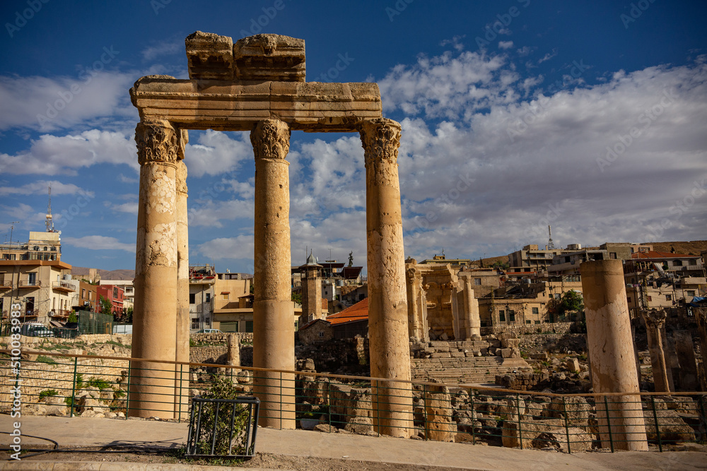 Pillars of the Temple of Jupiter in the ancient city of Baalbek, Lebanon