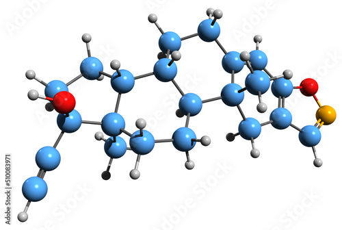 3D image of Danazol skeletal formula - molecular chemical structure of medication isolated on white background
 photo