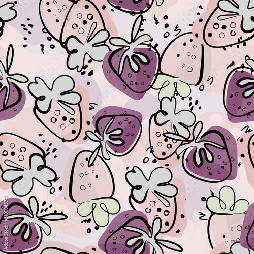 Bright summer background with strawberries . Hand drawing. Stylized as a watercolor. The pattern is suitable for printing on children's clothes, yogurt packaging, desserts.
