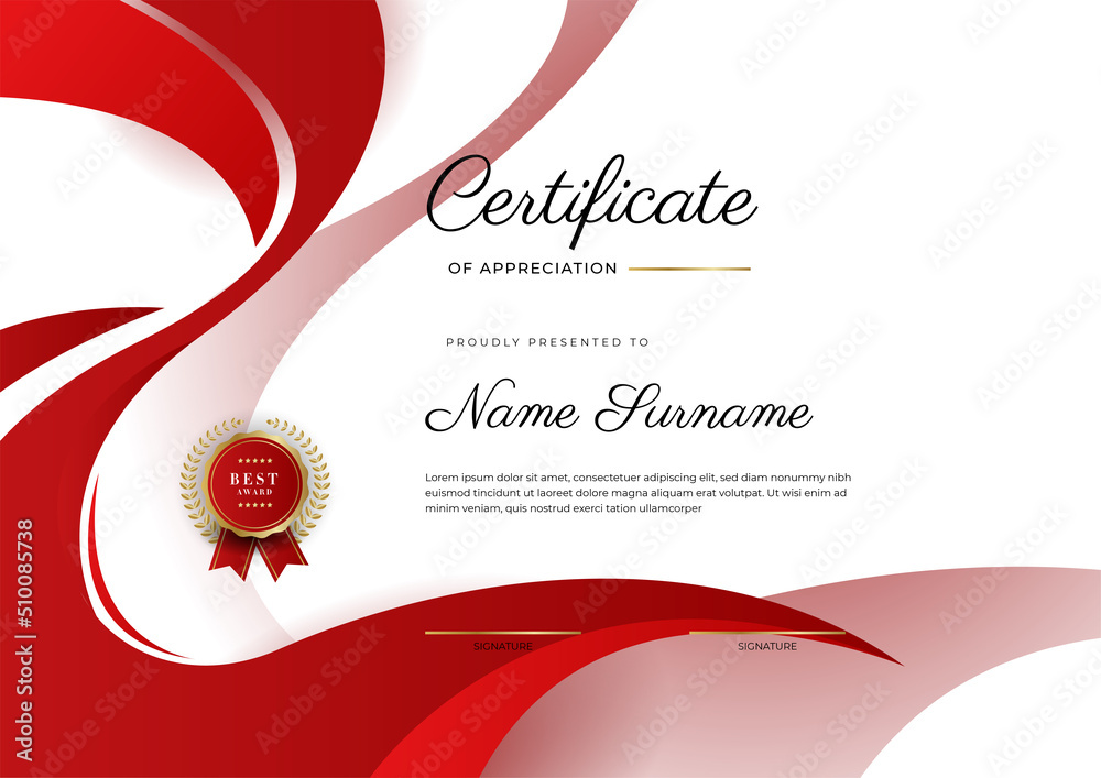 Modern red certificate template Stock Vector Adobe Stock