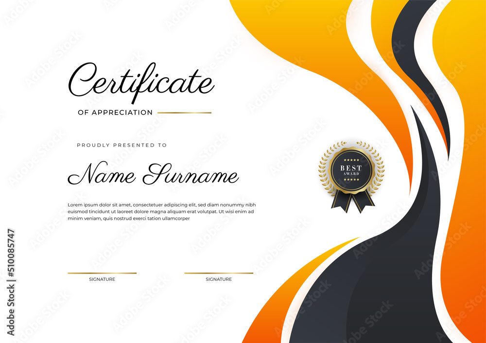 Modern black and orange certificate template Stock Vector | Adobe Stock