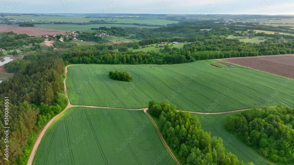 Village with wooden houses near forest. Field and forest in wild on sunrise. Country house in rural. Green fields and farmland. Village aerial view. Suburban house in rural. Old rural house in village Village with wooden houses near forest. Field and forest in wild on sunrise. Country house in rural. Green fields and farmland. Village aerial view. Suburban house in rural. Old rural house in village