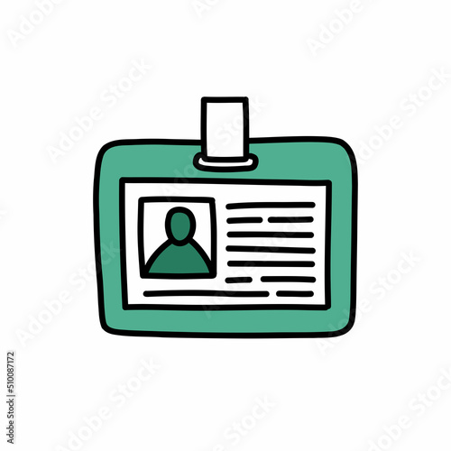 id badge holder doodle icon, vector color line illustration