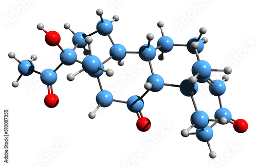 3D image of Deoxycortisone skeletal formula - molecular chemical structure of  21-desoxycortisone isolated on white background
 photo