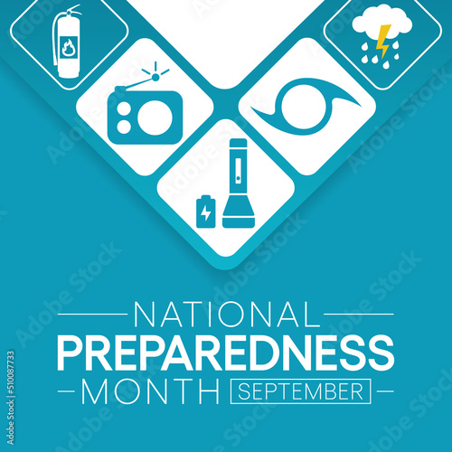 National Preparedness month (NPM) is observed each year in September to raise awareness about the importance of preparing for disasters and emergencies that could happen at any time. Vector art