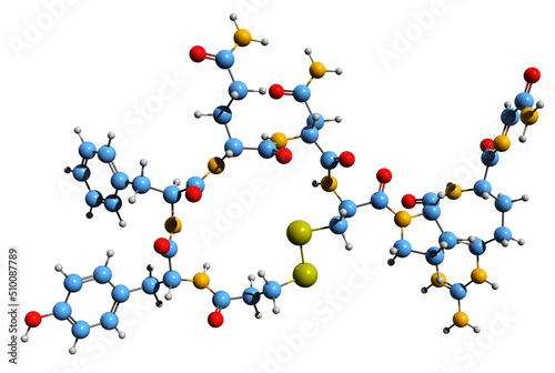 3D image of Desmopressin skeletal formula - molecular chemical structure of  medication isolated on white background
 photo