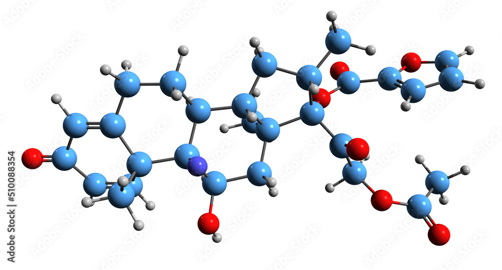 3D image of Dexamethasone acefurate skeletal formula - molecular chemical structure of  synthetic glucocorticoid isolated on white background
