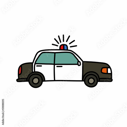Fototapeta Naklejka Na Ścianę i Meble -  police car doodle icon, vector color line illustration