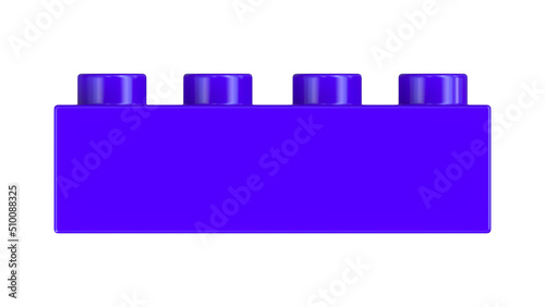 Close Up View of a Violet Plastic Block Isolated on a White Background. Children Building Brick, Front View. High Quality 3D Rendering with a Work Path. 8K Ultra HD, 7680x4320