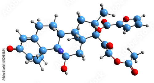 3D image of Dexamethasone acefurate skeletal formula - molecular chemical structure of  synthetic glucocorticoid isolated on white background
 photo