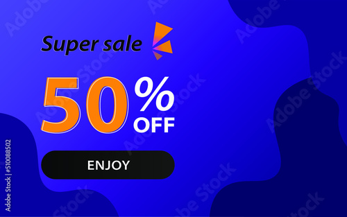 50% off. Fifty percent discount. Banner with orange numbers. Poster for promotion, offers and discounts.