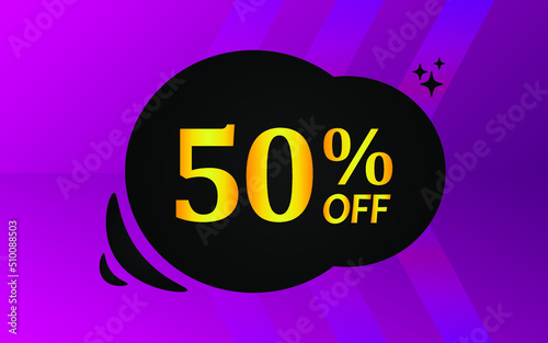 50% off. Fifty percent discount. Banner with golden numbers. Poster for promotion, offers and discounts.