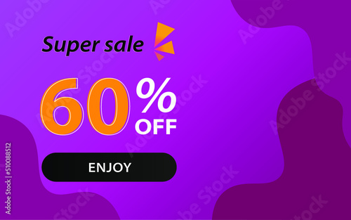 60% off. Sixty percent discount. Banner with orange numbers. Poster for promotion, offers and discounts.