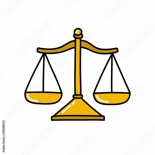 scales of justice doodle icon, vector color line illustration