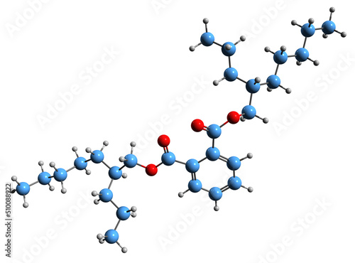 Fototapeta Naklejka Na Ścianę i Meble -  3D image of Di 2-propylheptyl phthalate skeletal formula - molecular chemical structure of DPHP isolated on white background
