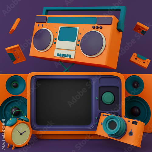 Colourful Old Tech 3D render. Minimalistic illustration, modern design, isolated object.