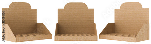 3D rendering - High resolution image pos floor display  box template isolated on white background, high quality details of cardboard