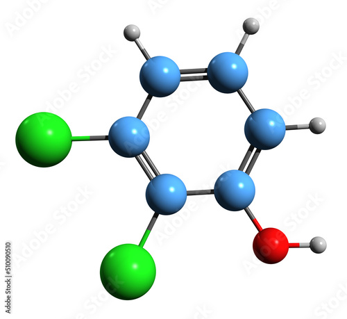  3D image of Dichlorophenol skeletal formula - molecular chemical structure of DCP isolated on white background
 photo