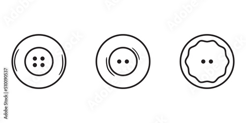 Outline doodle illustrations of round buttons. Hand drawn sketch of sewing accessories. Studio, atelier element vector icon isolated on white background