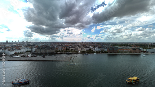 Amalienborg in Copenhagen seen from above following small boat 