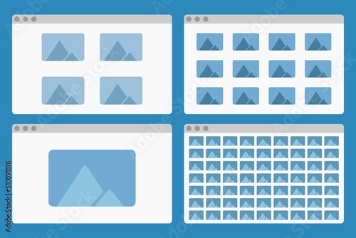 desktop interface window folders with picture icons isolated simple ui vector flat illustration