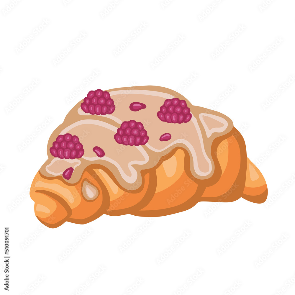 croissant with raspberries, cake dessert, hand-drawn illustration croissant with raspberries, cake dessert, hand-drawn illustration