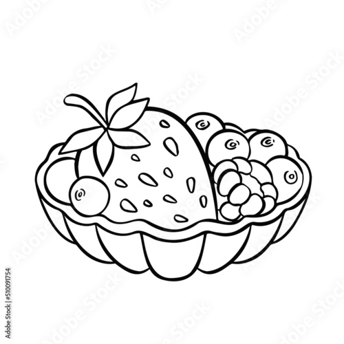 shortbread basket with berries, cake dessert, hand-drawn illustration