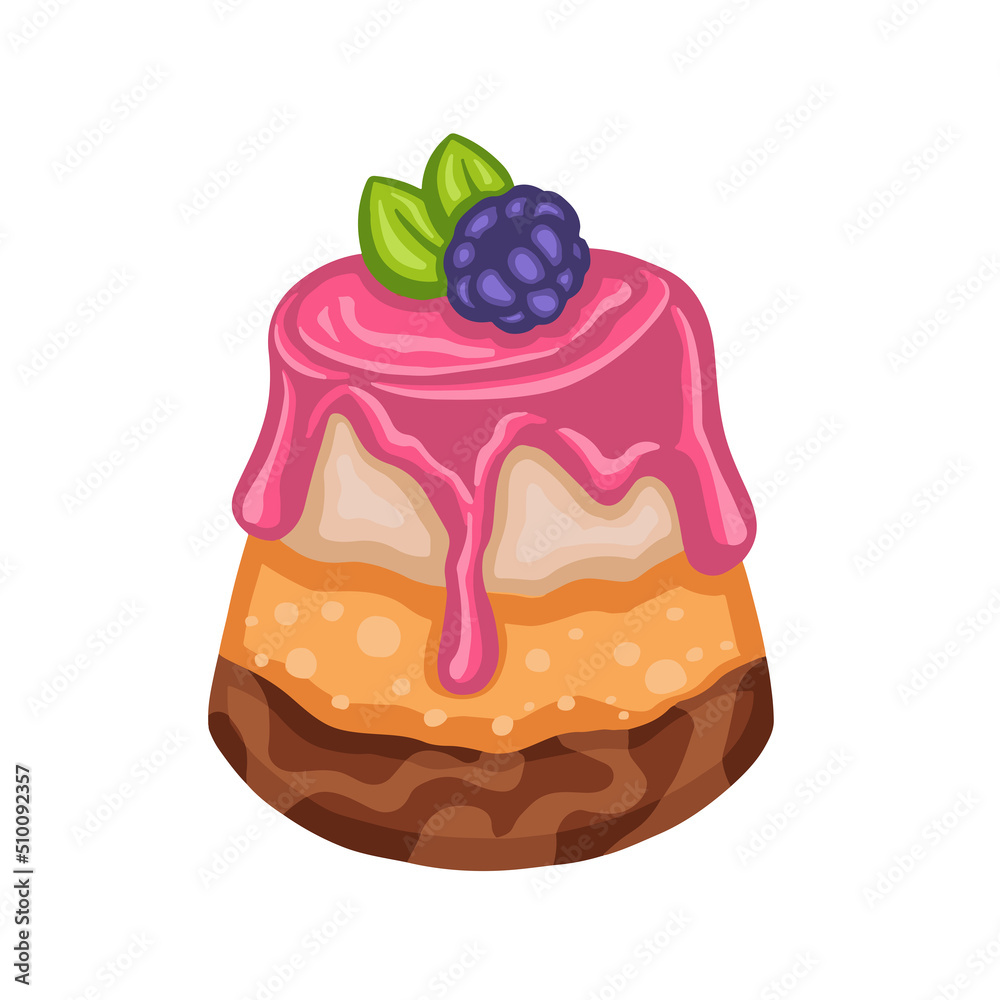 Delicate blackberry soufflé, dessert, hand-drawn illustration