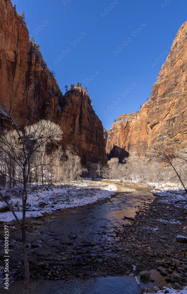 Scenic Winter Landscape in Zion National Park Utah