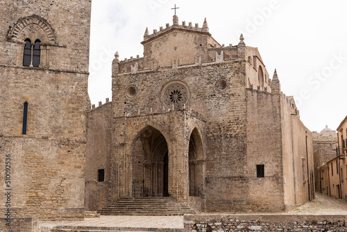 Architectural Sights of The Tower of the King Federico and Real Duomo in Erice, Italy