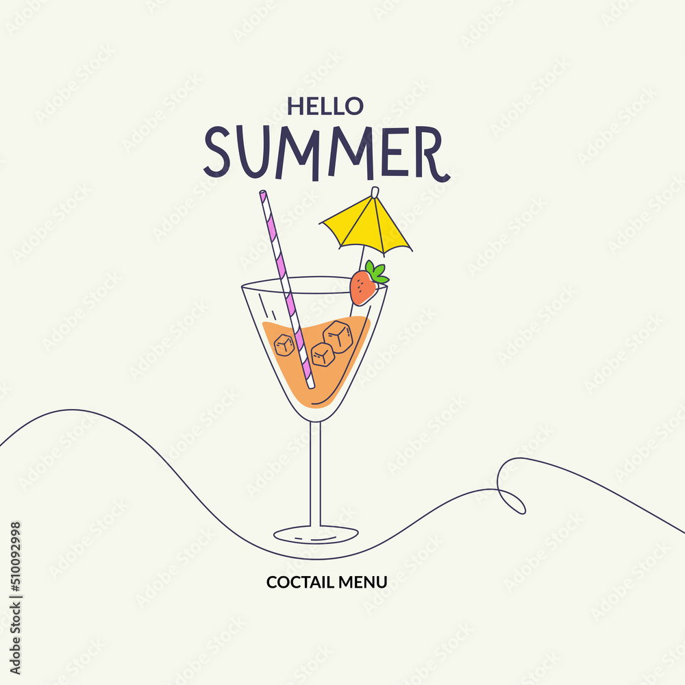 Hand drawn summer illustrations. Summer cocktail glass with beverages ...