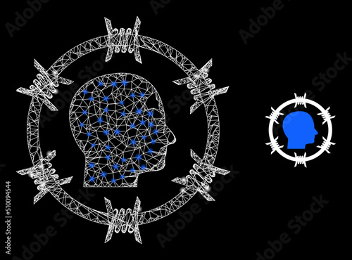 Mesh net citizen jail carcass icon with light spots. Illuminated vector constellation is created from citizen jail icon. Vector frame mesh citizen jail icon.