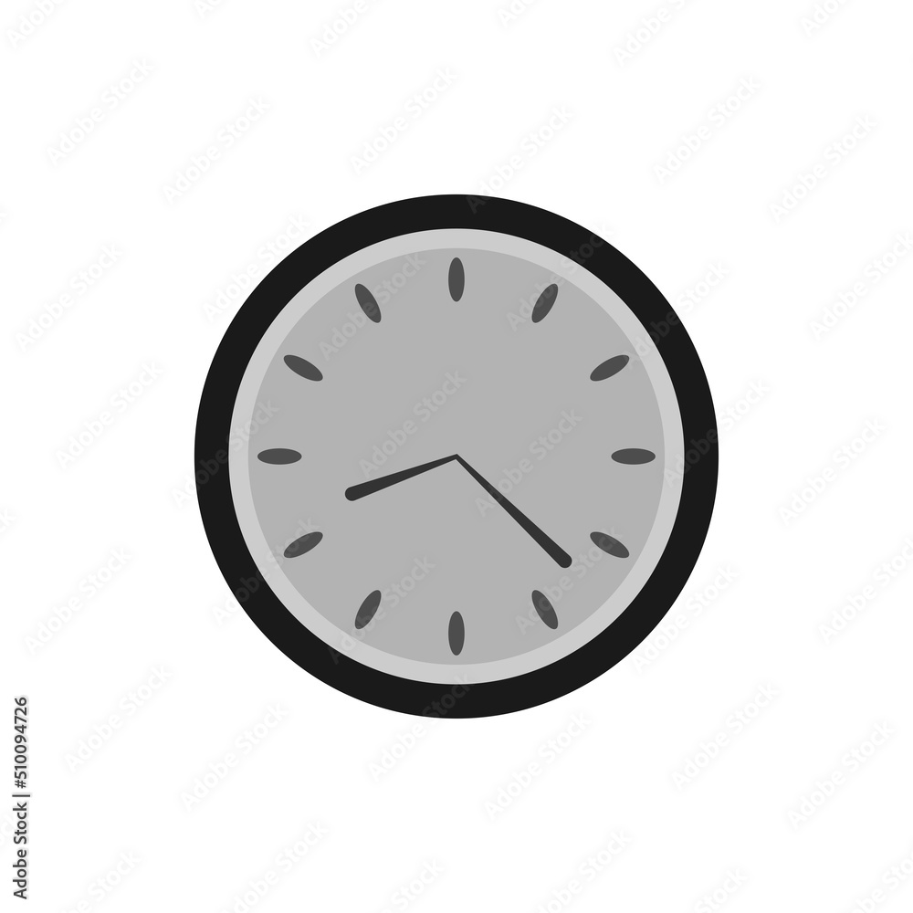 Round clock icon. Vector illustration of a gray clock face with arrows.