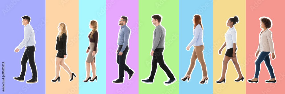 Obraz premium Male And Female College Students Walking In Row