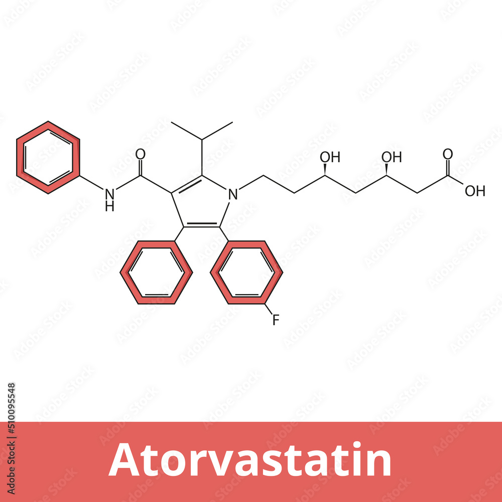 Chemical structure of atorvastatin. It is a statin medication used to
