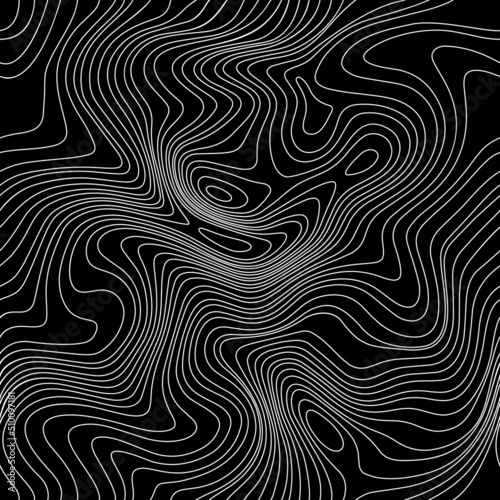 Black Abstract Weather Map. Topographic Map Lines, Contour Background. Geographic Seamless Pattern Meteorological Linear Pattern. Vector Temperature Card