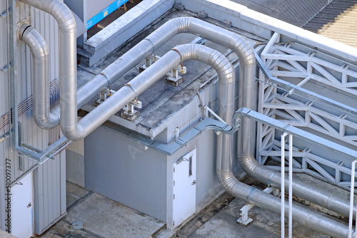 Outdoor industrial structured pipe at the rooftop of factory