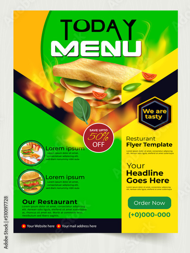Restaurant Delicious food Flyer Design, Todays Menu Chinese Meal Cover, burger  fast food brochure, Hot Food Vector template, café and restaurant menu, food ordering Pizza, Burger Menu book poster