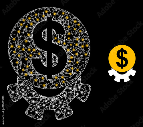 Mesh net financial industry carcass illustration with lightspots. Illuminated vector constellation is created from financial industry icon. Vector frame mesh financial industry icon.