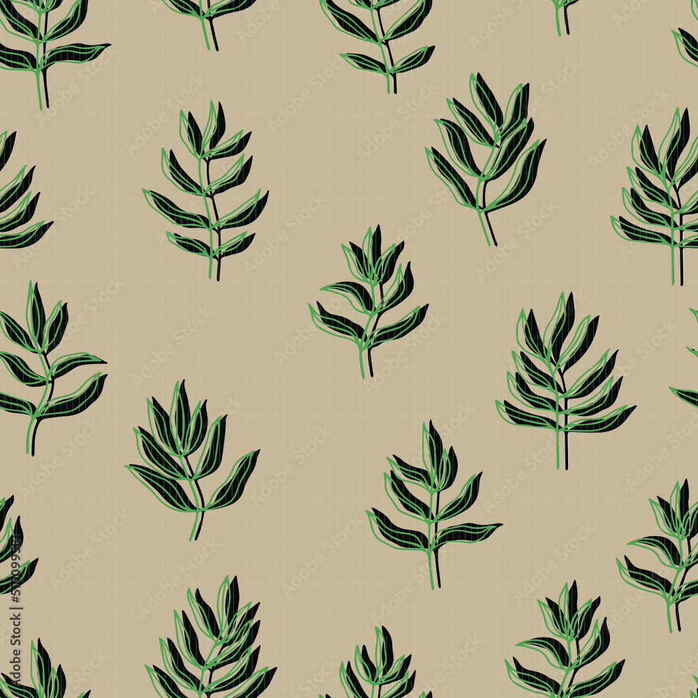 botanical abstract contour silhouette branches with leaves checkered background vector seamless pattern botanical abstract contour silhouette branches with leaves checkered background vector seamless pattern