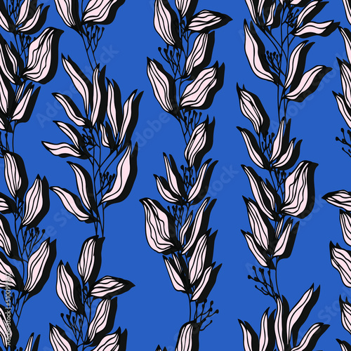 Botanical branches stems with leaves vector seamless pattern forest