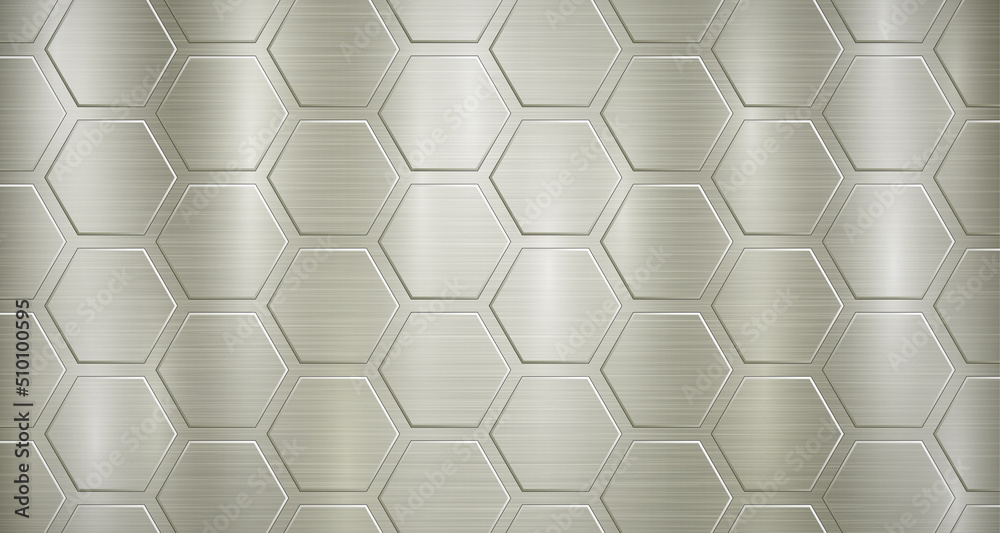 Naklejka premium Abstract metallic background in yellow colors with highlights and a big voluminous convex hexagonal plates