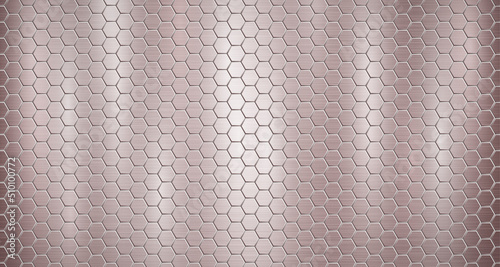 Abstract metallic background in bronze colors with highlights, consisting of small voluminous convex hexagonal plates