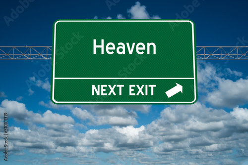 Highway sign with the word Heaven.