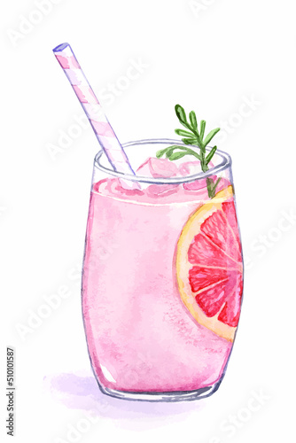 Grapefruit or citrus juice. Citrus cocktail with ice and straw. Lemonade with a slice of orange or grapefruit.